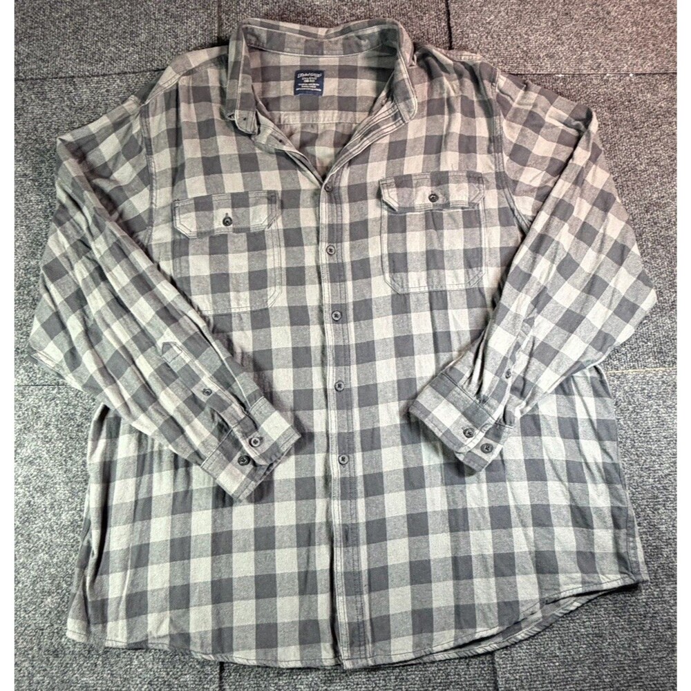 Faded Glory Men's Flannel Shirt Size XXL Gray Charcoal Plaid Checker Long Sleeve